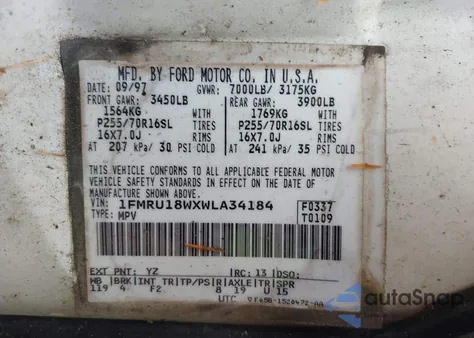 1998 Ford Expedition Eddie Bauer/Xlt z USA, uszkodzony, nr VIN 1FMRU18WXWLA34184